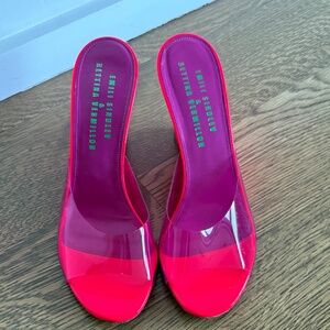 Bettina Vermillon Emili Sindlev Britney Hot Pink Pvc Wedge Mules New Size 40